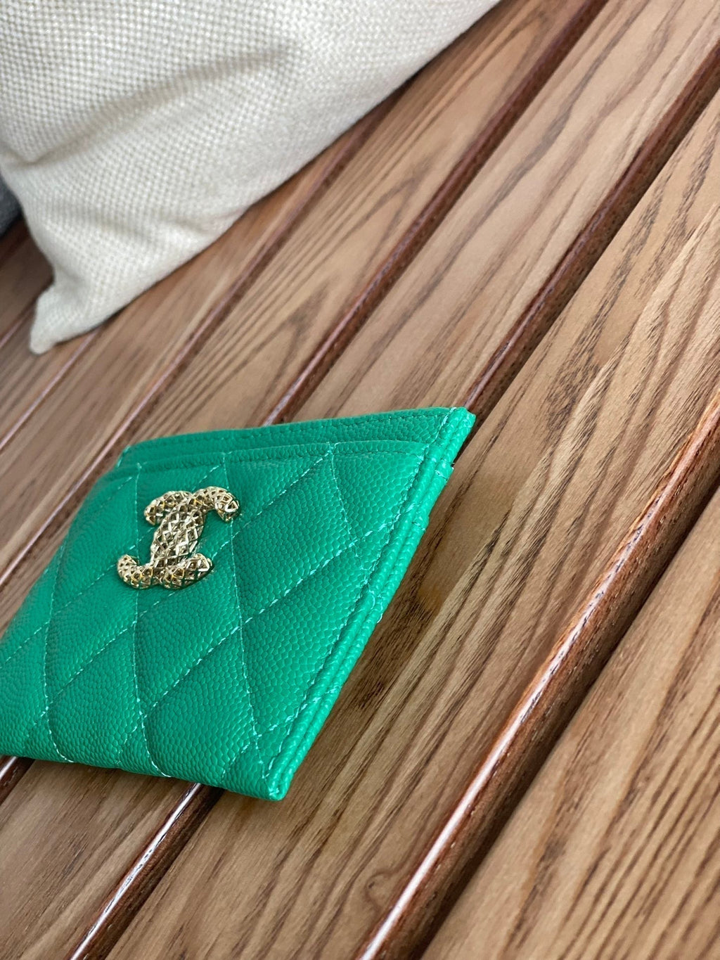 PORTE-CARTES CC 10CM VERT FONCÉ CAVIAR
