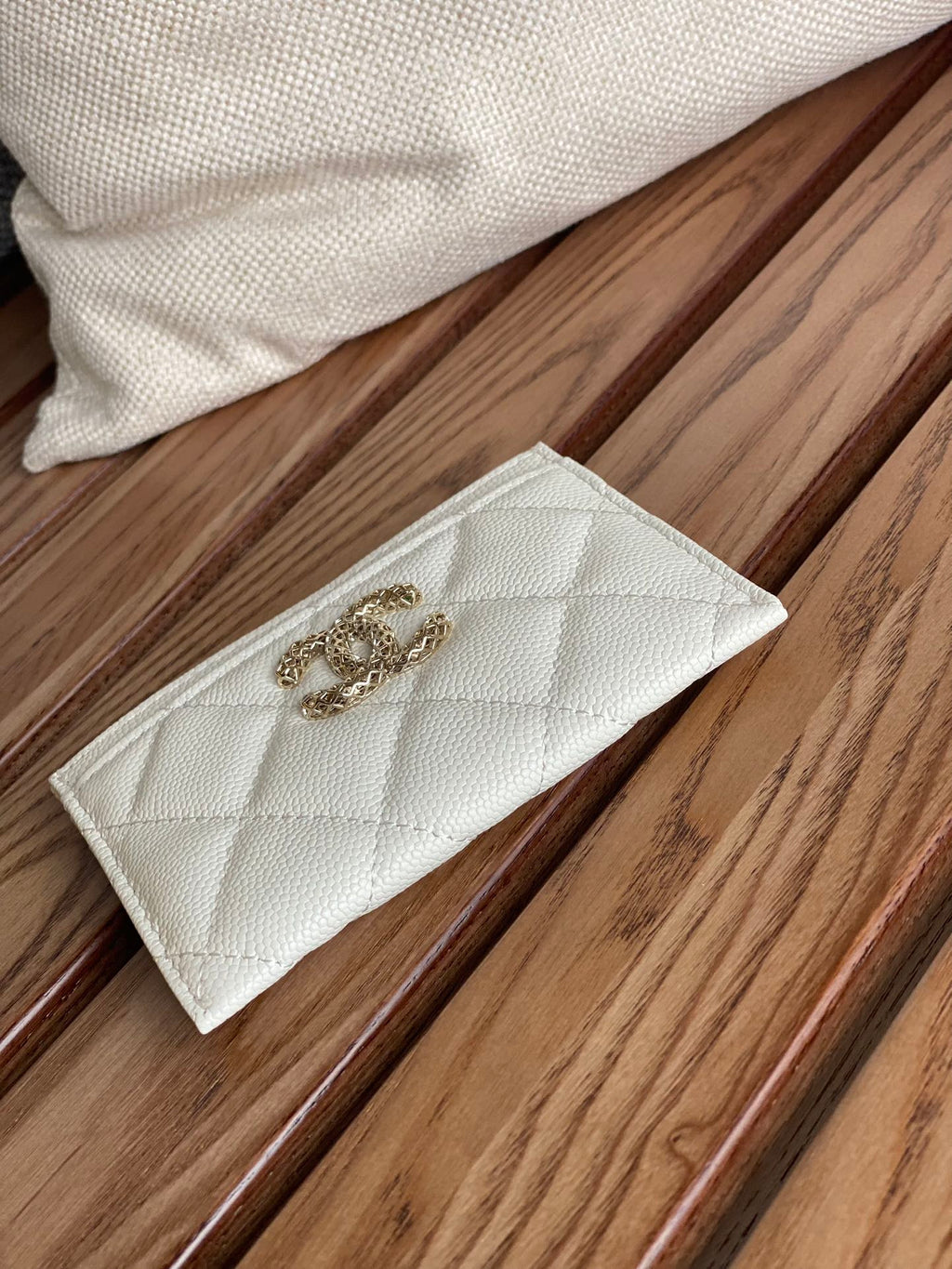 PORTE-CARTES CC 10CM CAVIAR BLANC