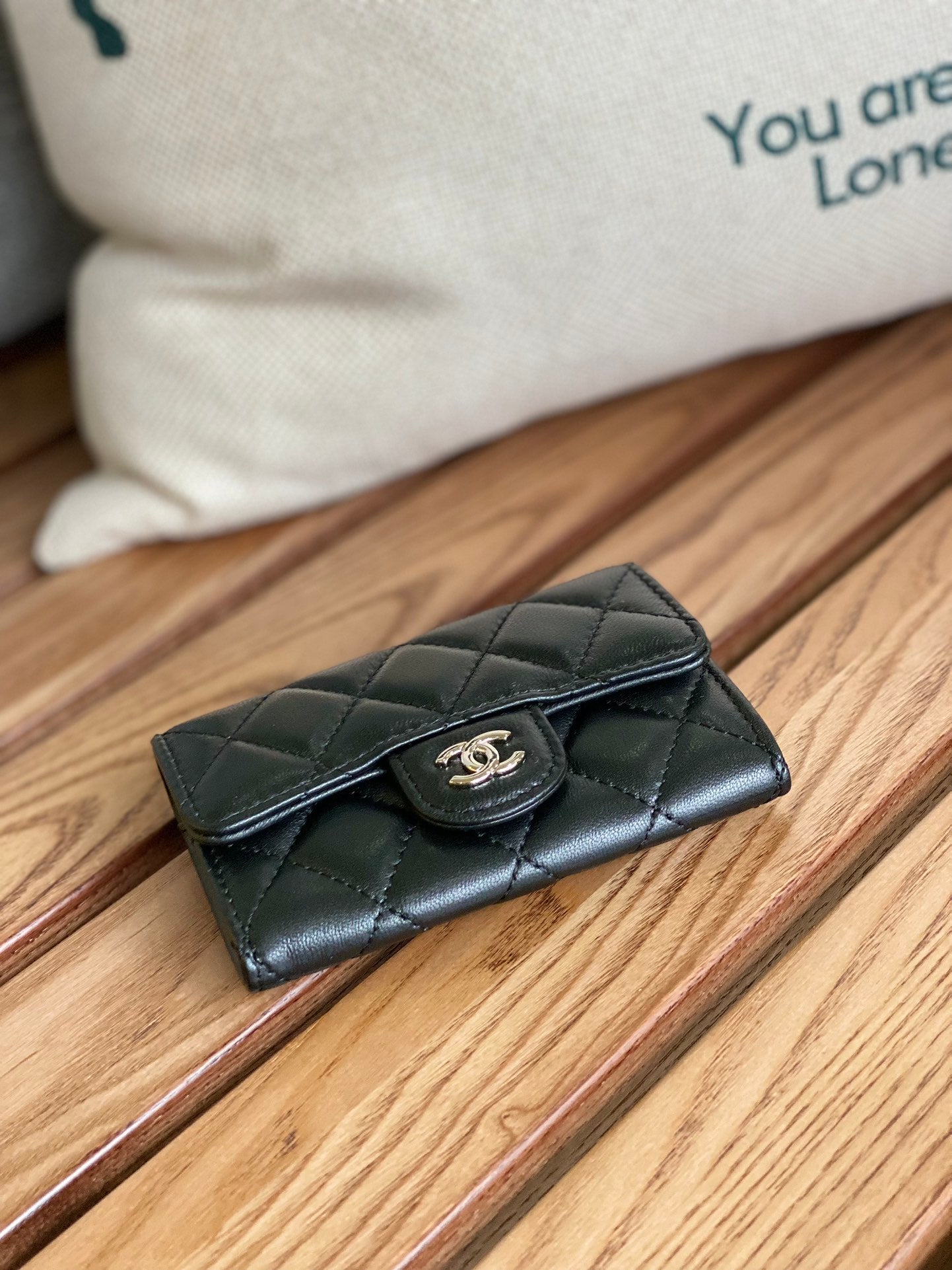 CC SMALL WALLET 11CM BLACK LAMBSKIN SILVER HARDWARE