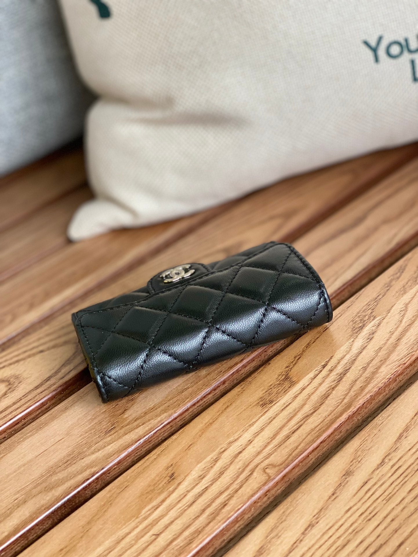 CC SMALL WALLET 11CM BLACK LAMBSKIN SILVER HARDWARE