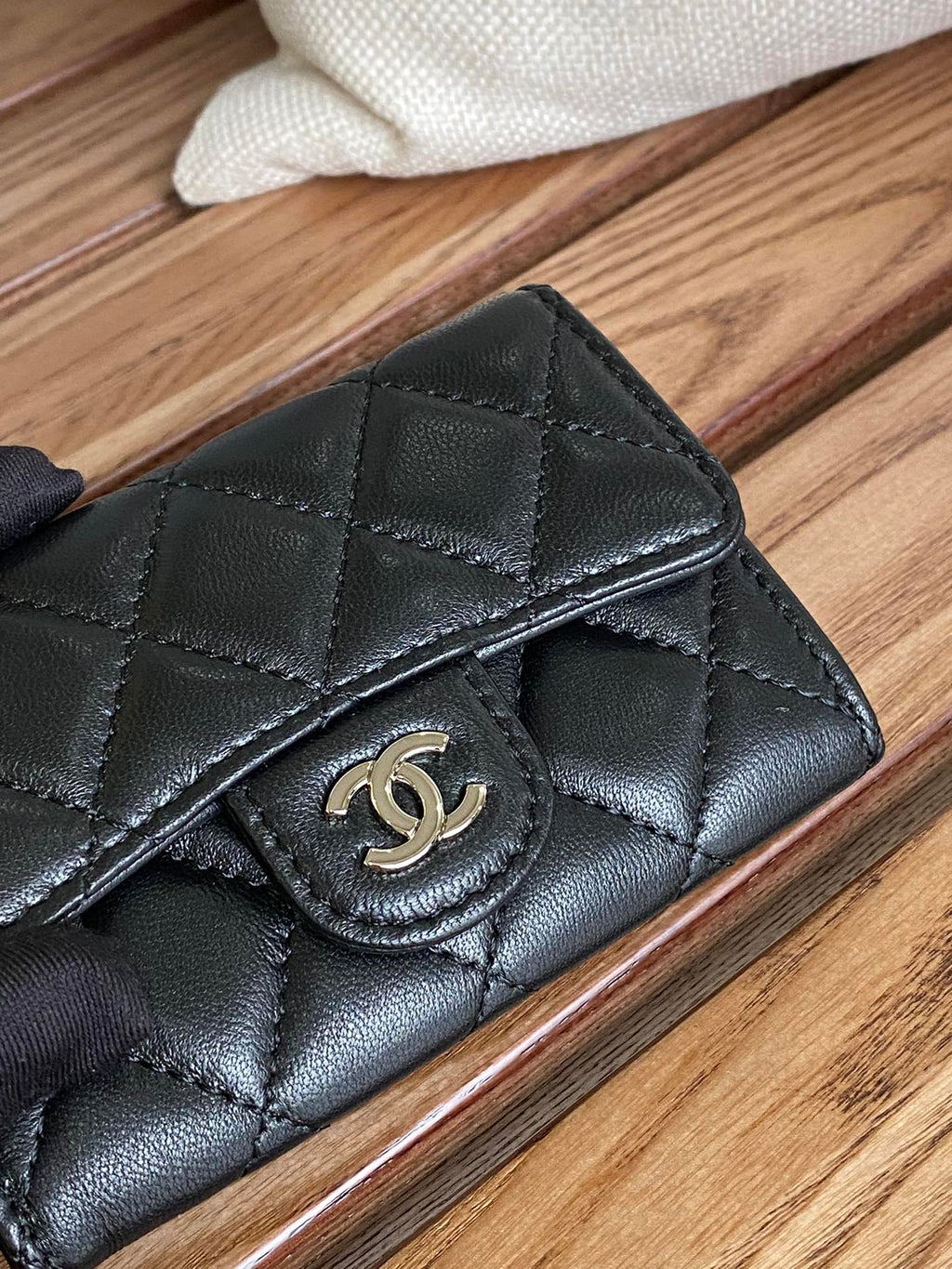 CC SMALL WALLET 11CM BLACK LAMBSKIN SILVER HARDWARE