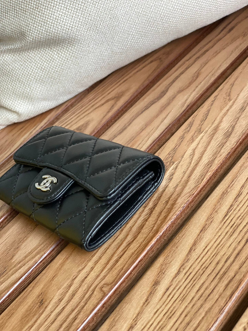 CC SMALL WALLET 11CM BLACK LAMBSKIN SILVER HARDWARE
