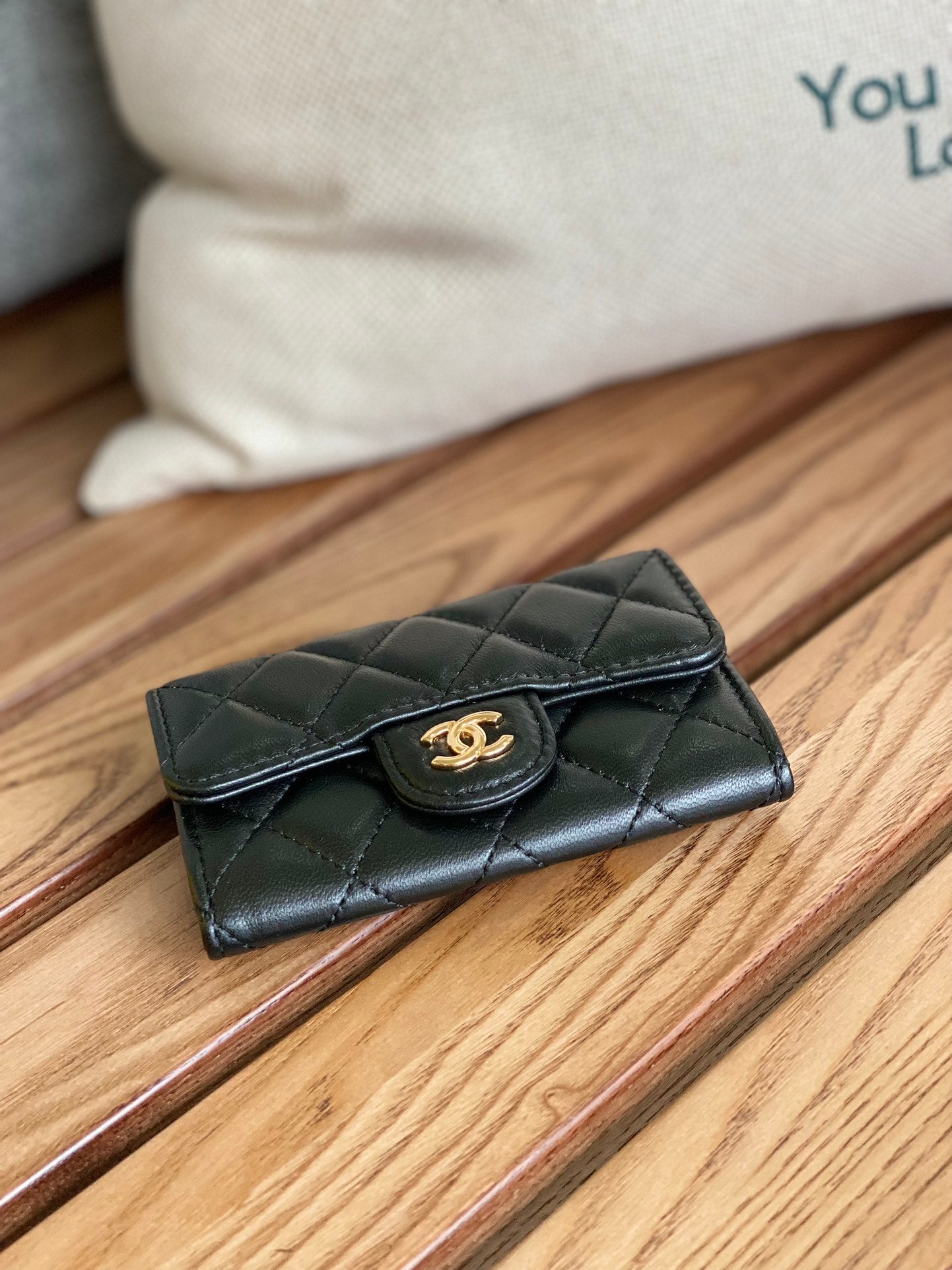 CC SMALL WALLET 11CM BLACK LAMBSKIN GOLD HARDWARE