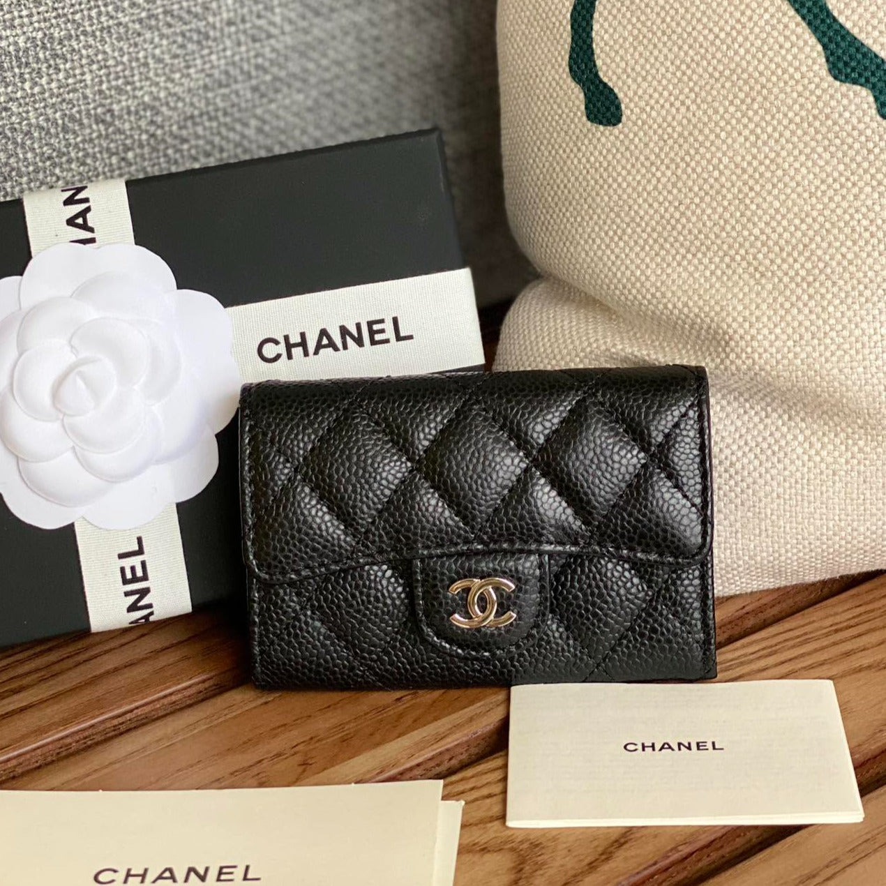 CC SMALL WALLET 11CM BLACK CAVIAR SILVER HARDWARE