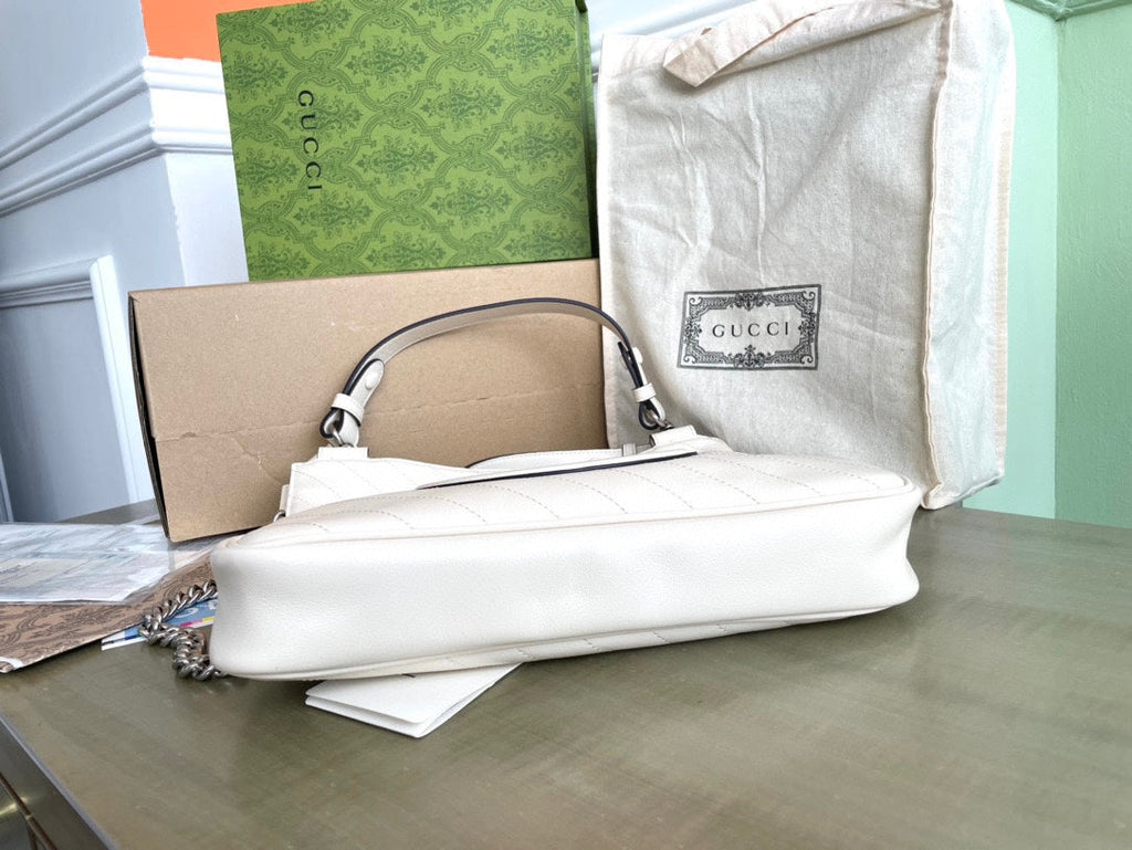 SAC CABAS BLONDIE 30 EN CUIR DE VEAU BLANC QUINCAILLERIE ARGENTÉE