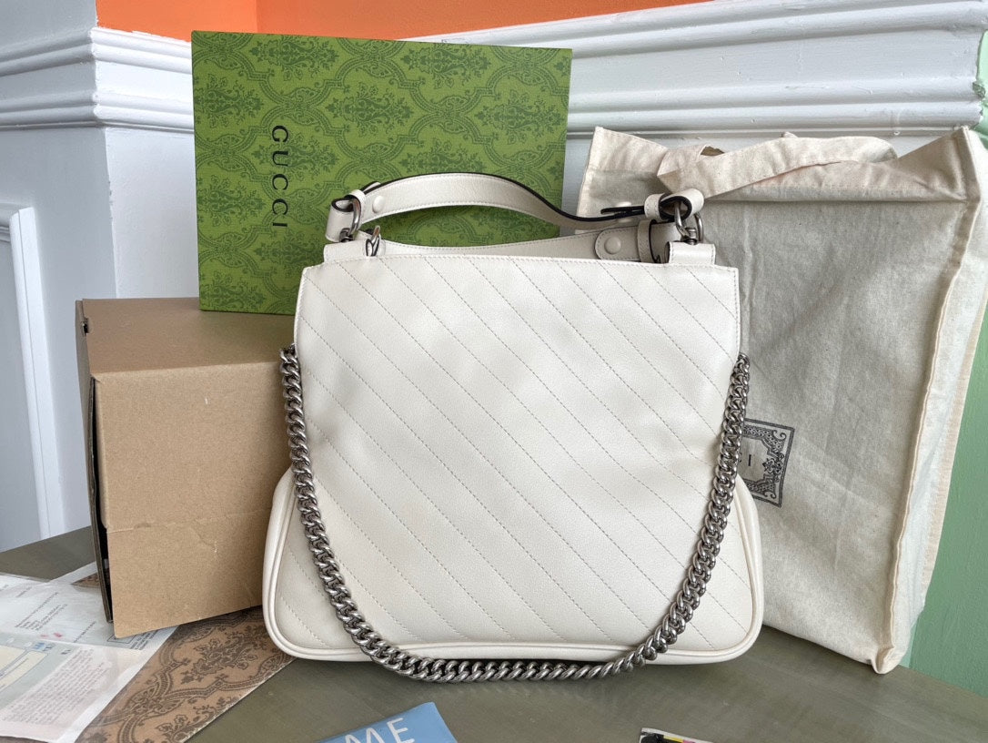 SAC CABAS BLONDIE 30 EN CUIR DE VEAU BLANC QUINCAILLERIE ARGENTÉE