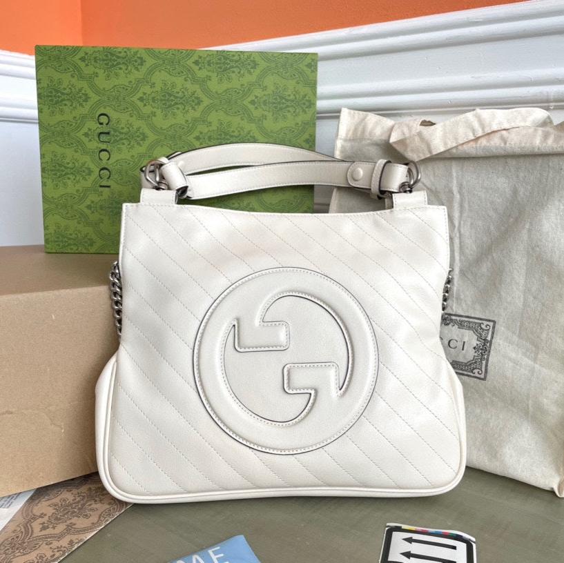 SAC CABAS BLONDIE 30 EN CUIR DE VEAU BLANC QUINCAILLERIE ARGENTÉE