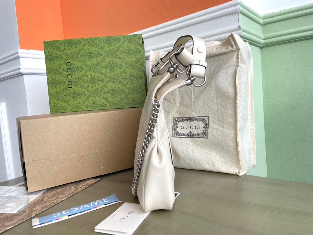 SAC CABAS BLONDIE 30 EN CUIR DE VEAU BLANC QUINCAILLERIE ARGENTÉE