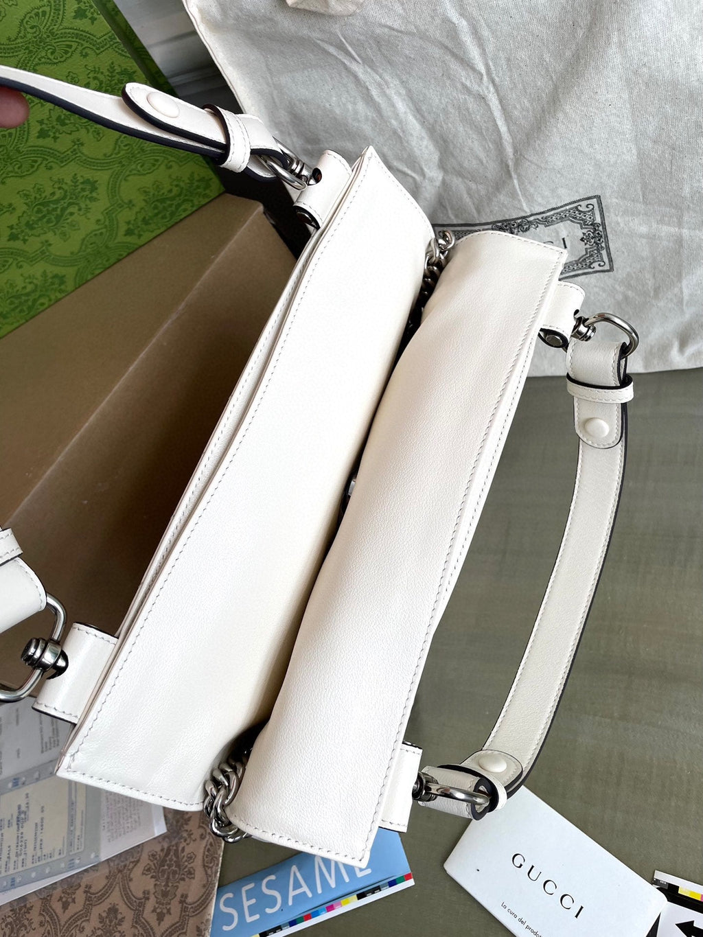 SAC CABAS BLONDIE 30 EN CUIR DE VEAU BLANC QUINCAILLERIE ARGENTÉE