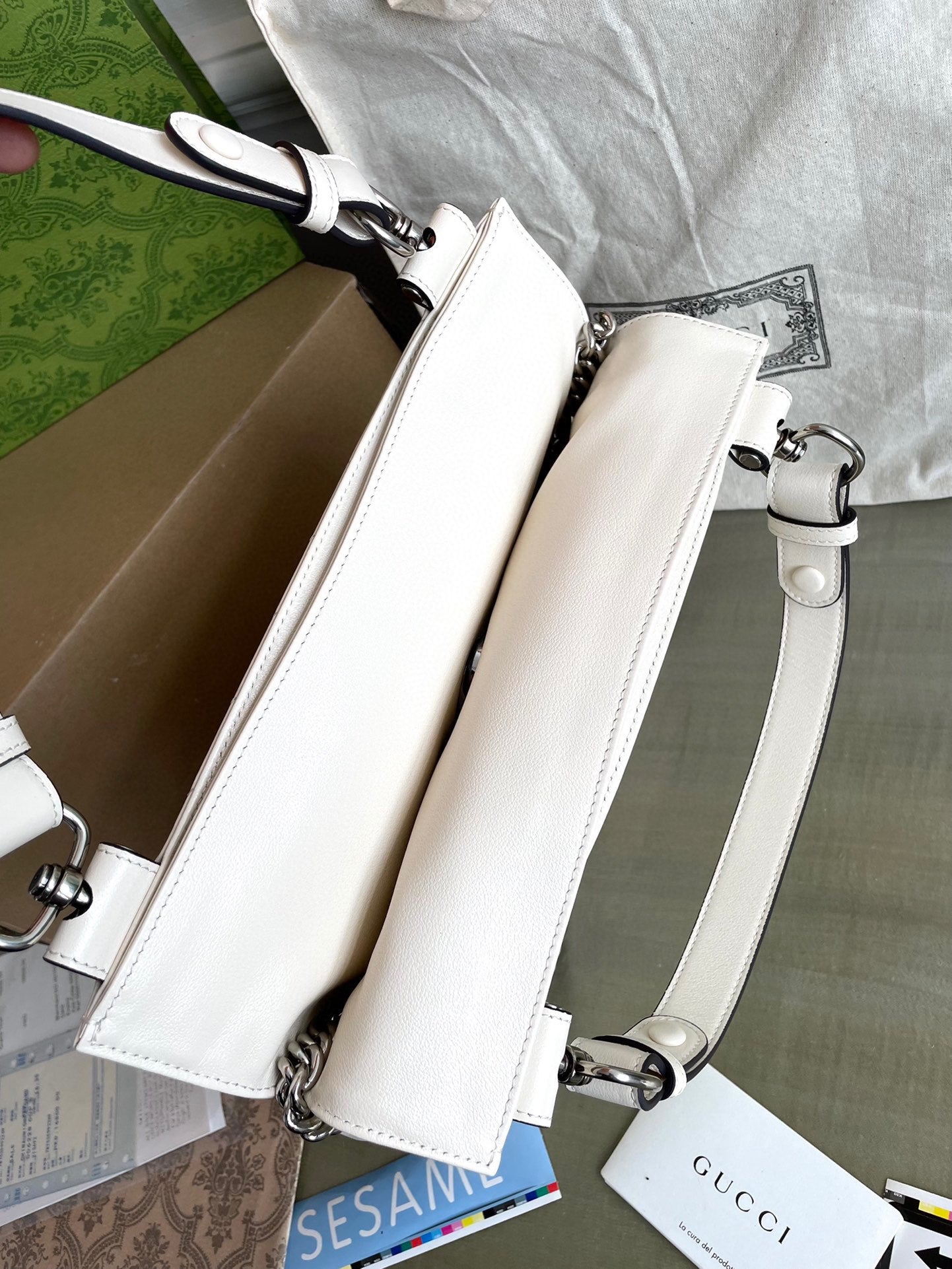SAC CABAS BLONDIE 30 EN CUIR DE VEAU BLANC QUINCAILLERIE ARGENTÉE