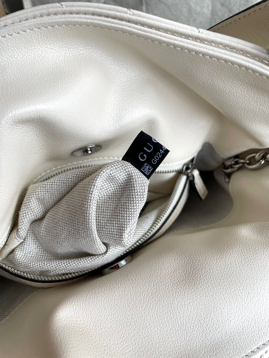 SAC CABAS BLONDIE 30 EN CUIR DE VEAU BLANC QUINCAILLERIE ARGENTÉE