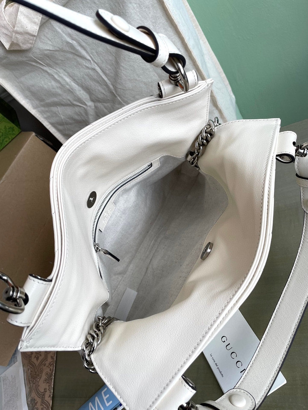 SAC CABAS BLONDIE 30 EN CUIR DE VEAU BLANC QUINCAILLERIE ARGENTÉE