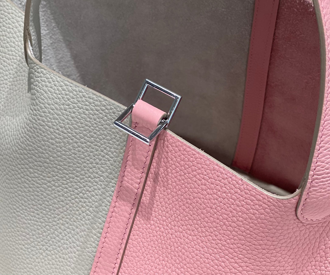 HM PICOTIN LOCK 22 CUIR TOGO CRÈME ET ROSE