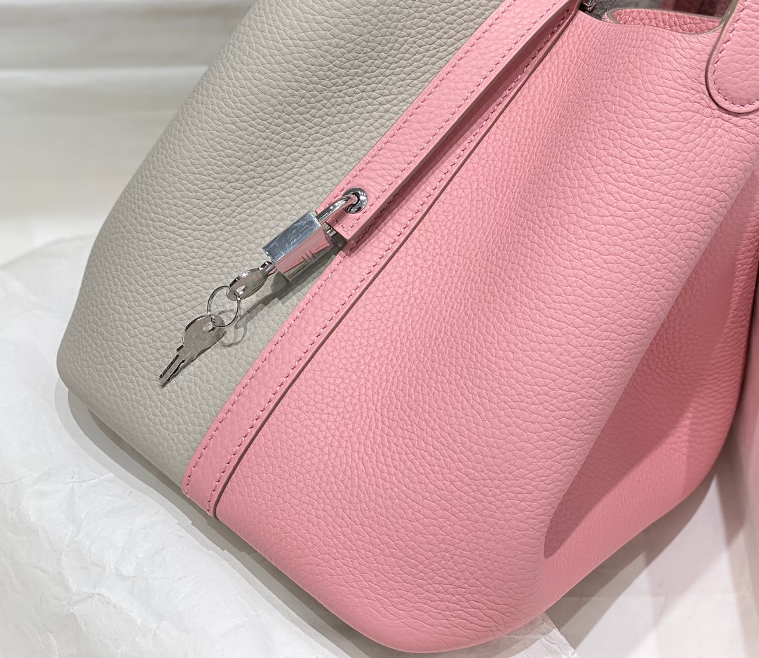 HM PICOTIN LOCK 22 CUIR TOGO CRÈME ET ROSE