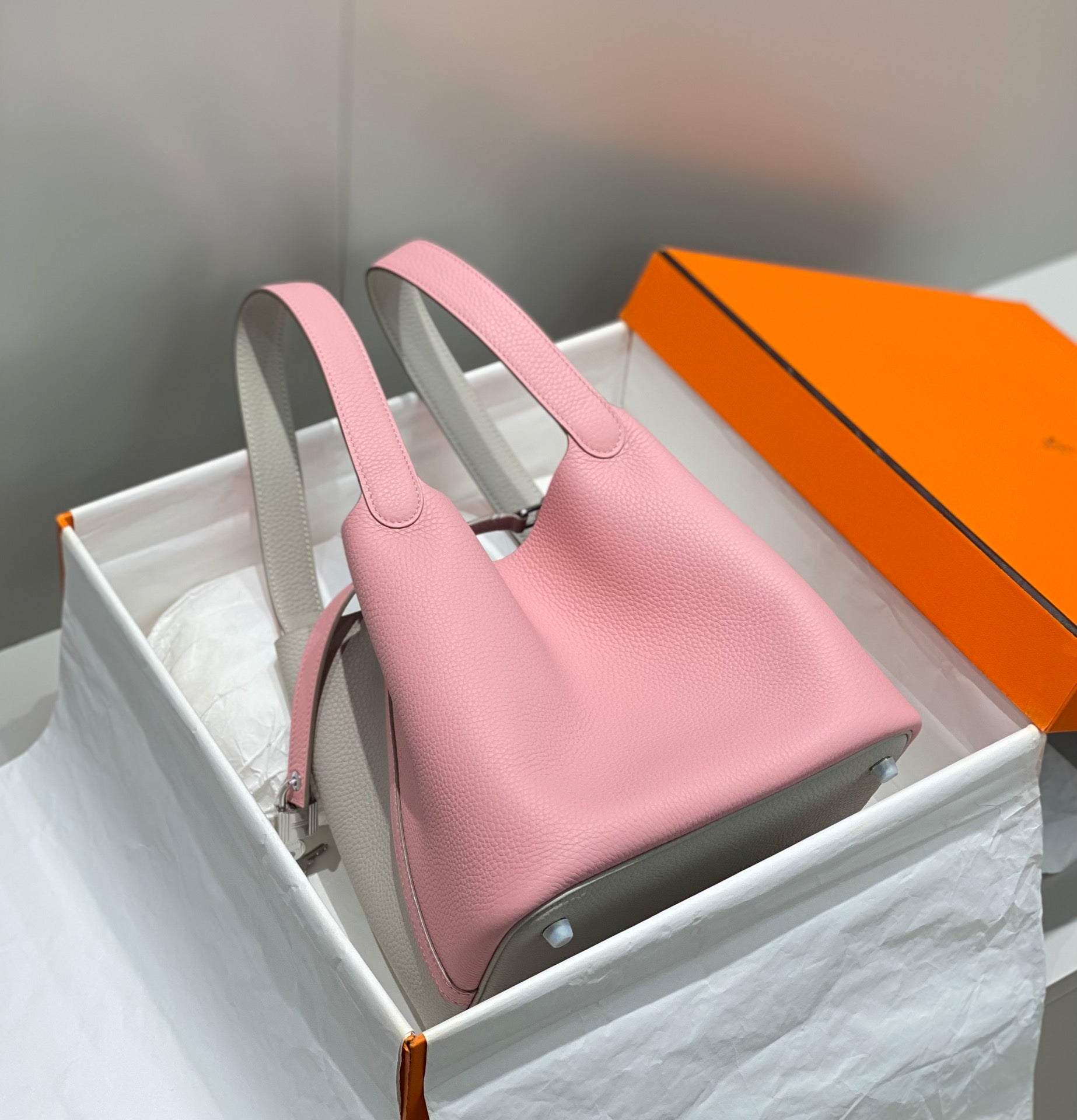 HM PICOTIN LOCK 22 CUIR TOGO CRÈME ET ROSE