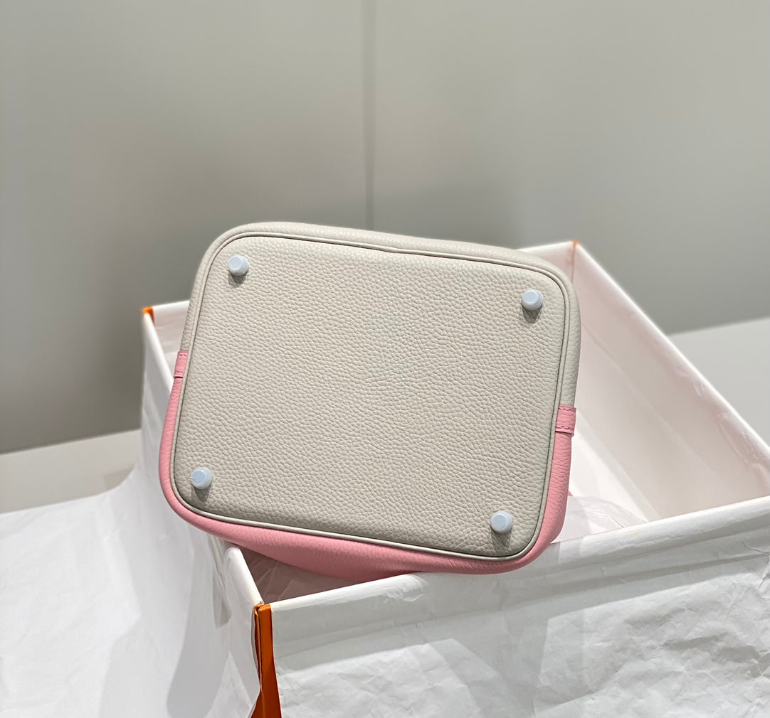 HM PICOTIN LOCK 22 CUIR TOGO CRÈME ET ROSE