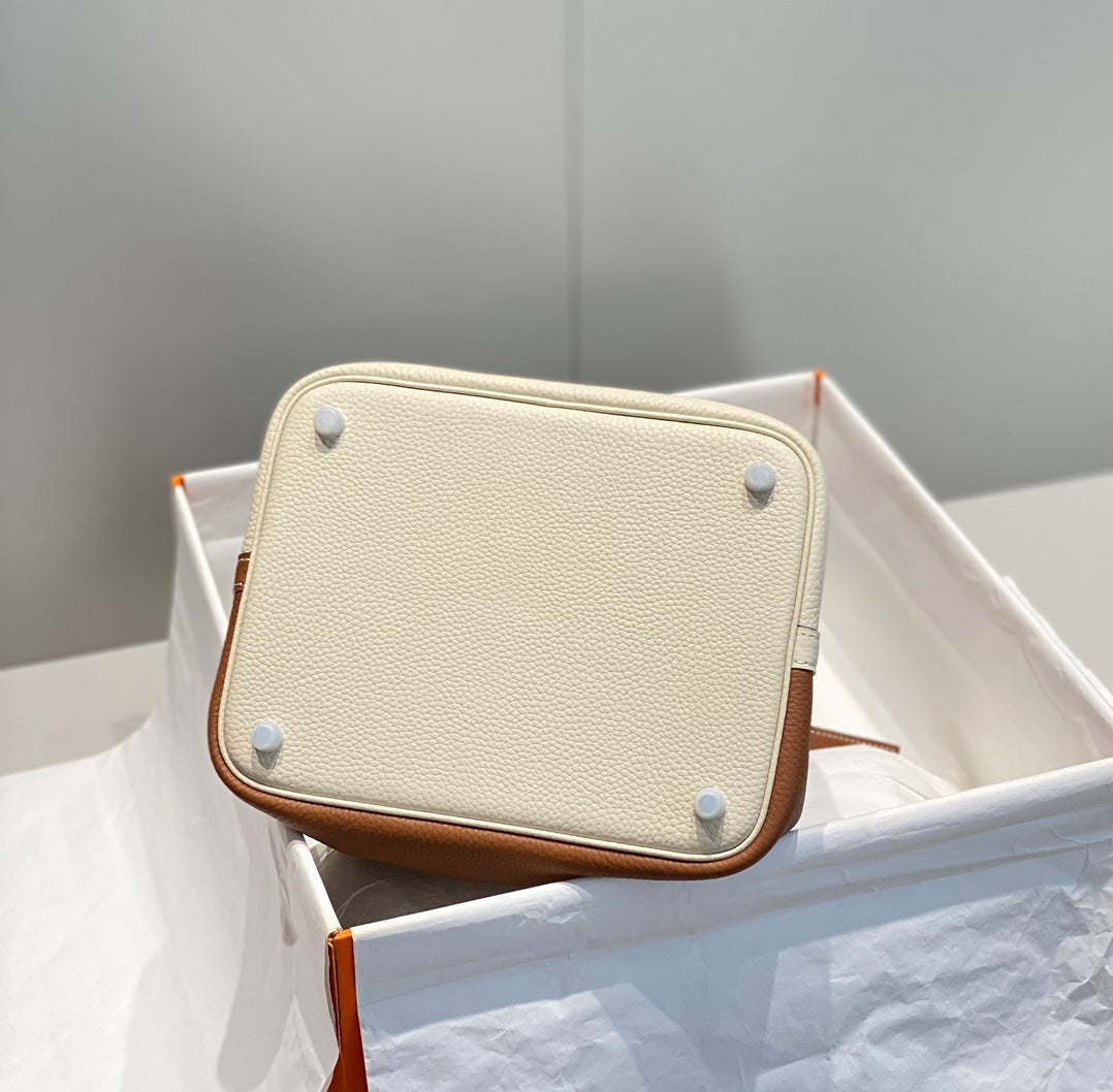 HM PICOTIN LOCK 22 CUIR TOGO ET CUIR DE VEAU BLANC