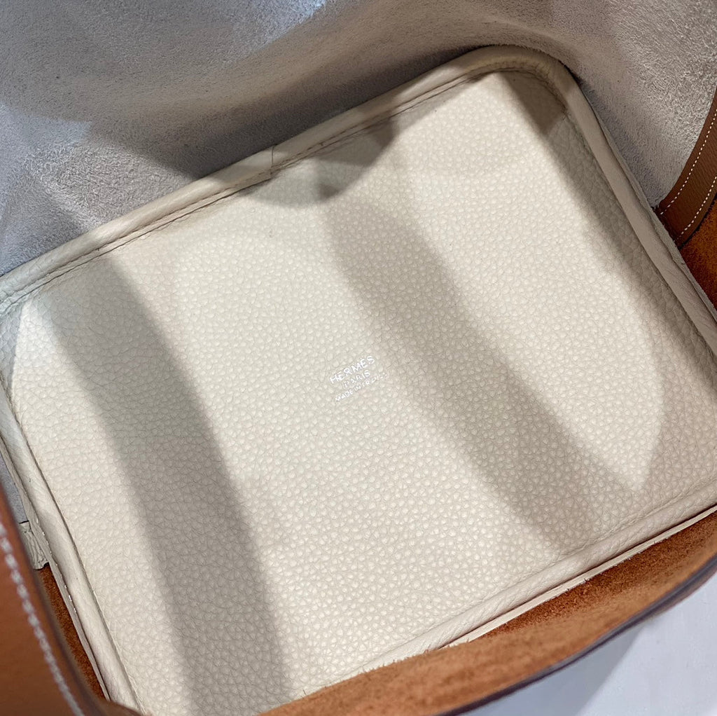 HM PICOTIN LOCK 22 CUIR TOGO ET CUIR DE VEAU BLANC