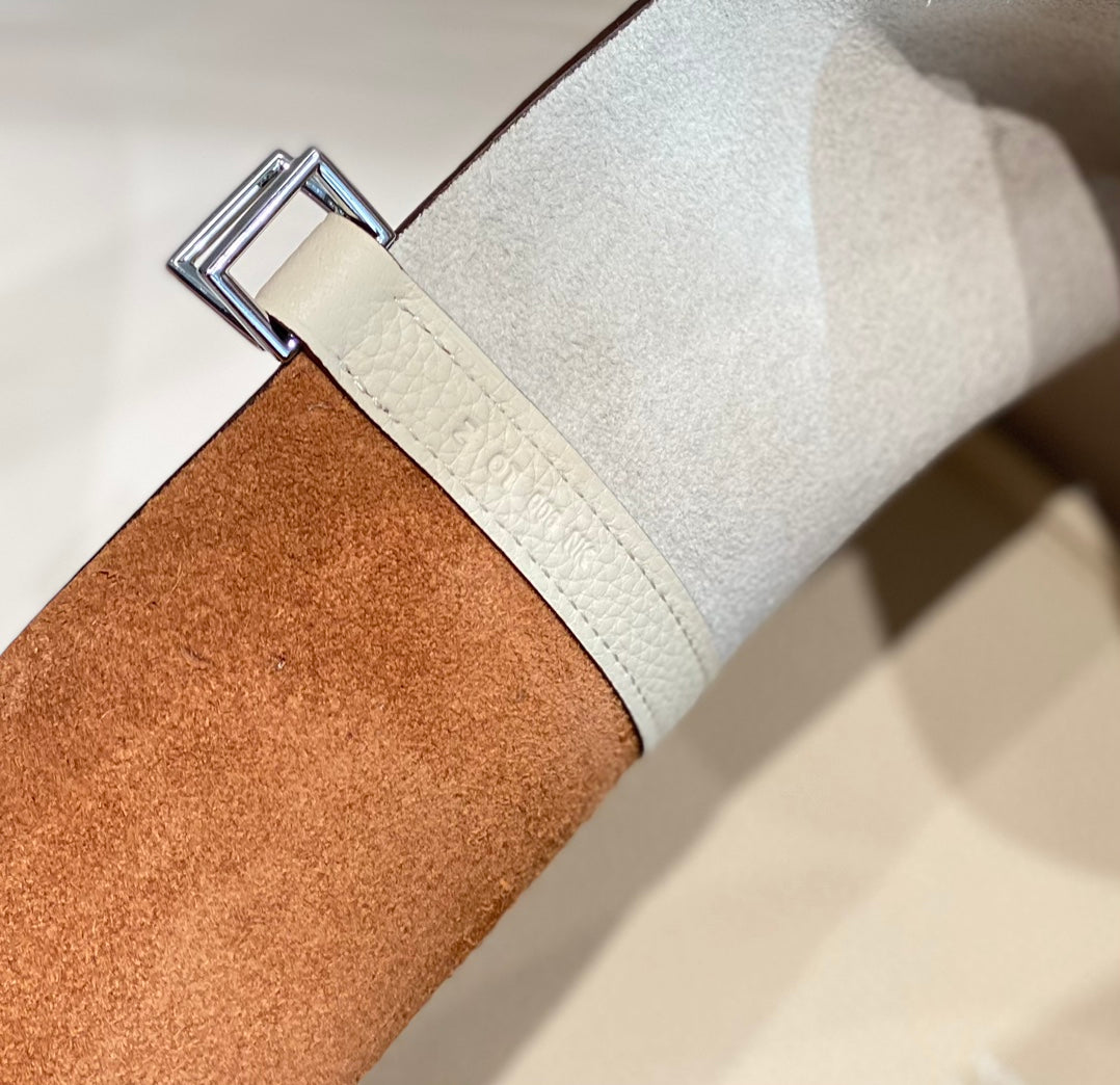 HM PICOTIN LOCK 22 CUIR TOGO ET CUIR DE VEAU BLANC
