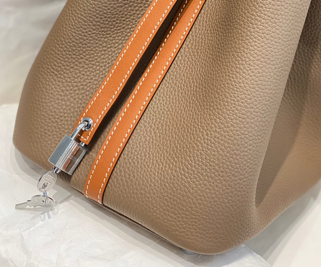 HM PICOTIN LOCK 22 CUIR TOGO MARRON CENDRÉ