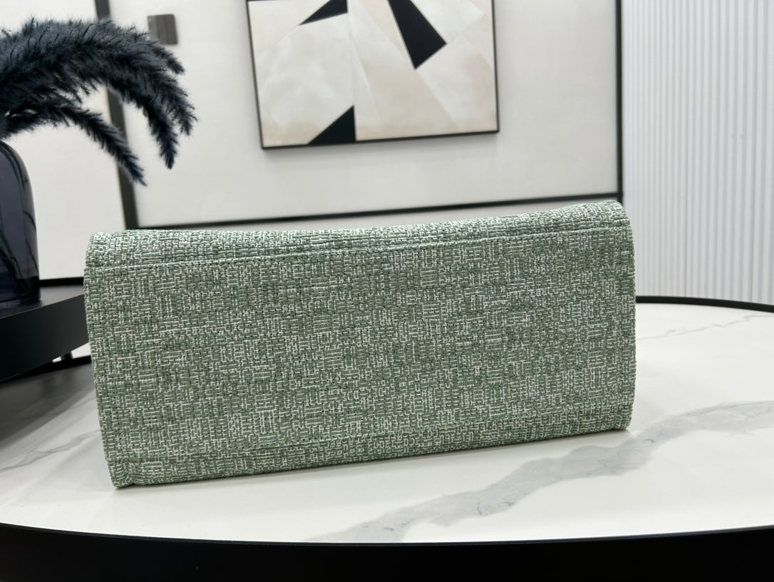 CC DEAUVILLE TWEED BAG GREEN LEATHER SILVER HARDWARE 7