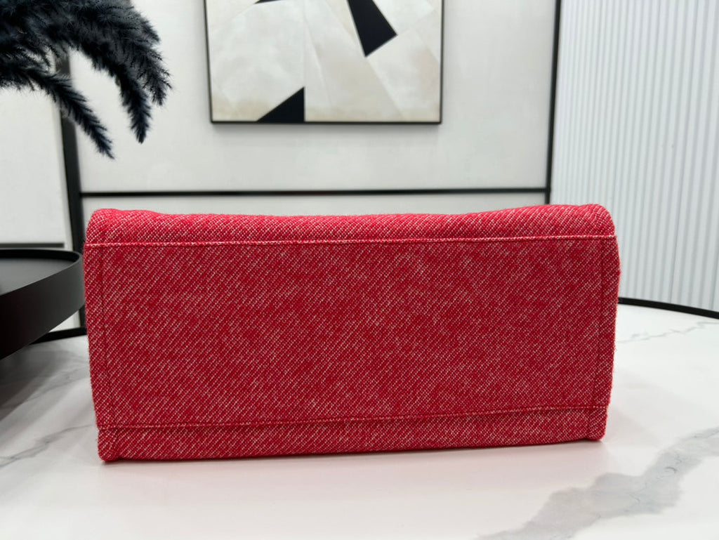SAC CC DEAUVILLE EN TWEED CUIR ROUGE QUINCAILLERIE ARGENTÉE 11
