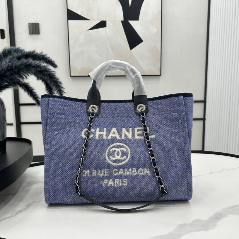 CC DEAUVILLE TWEED BAG BLACK LEATHER SILVER HARDWARE 12