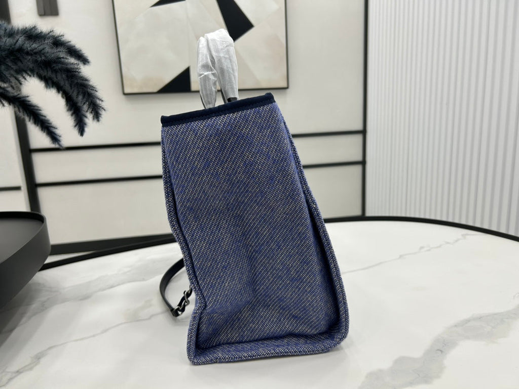 SAC CC DEAUVILLE EN TWEED CUIR NOIR QUINCAILLERIE ARGENTÉE 12