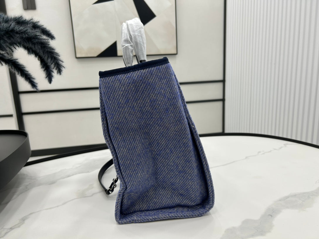 CC DEAUVILLE TWEED BAG BLACK LEATHER SILVER HARDWARE 12