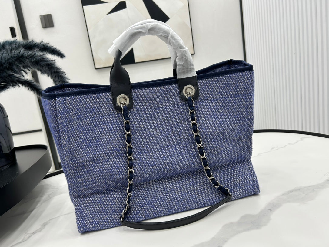 CC DEAUVILLE TWEED BAG BLACK LEATHER SILVER HARDWARE 12