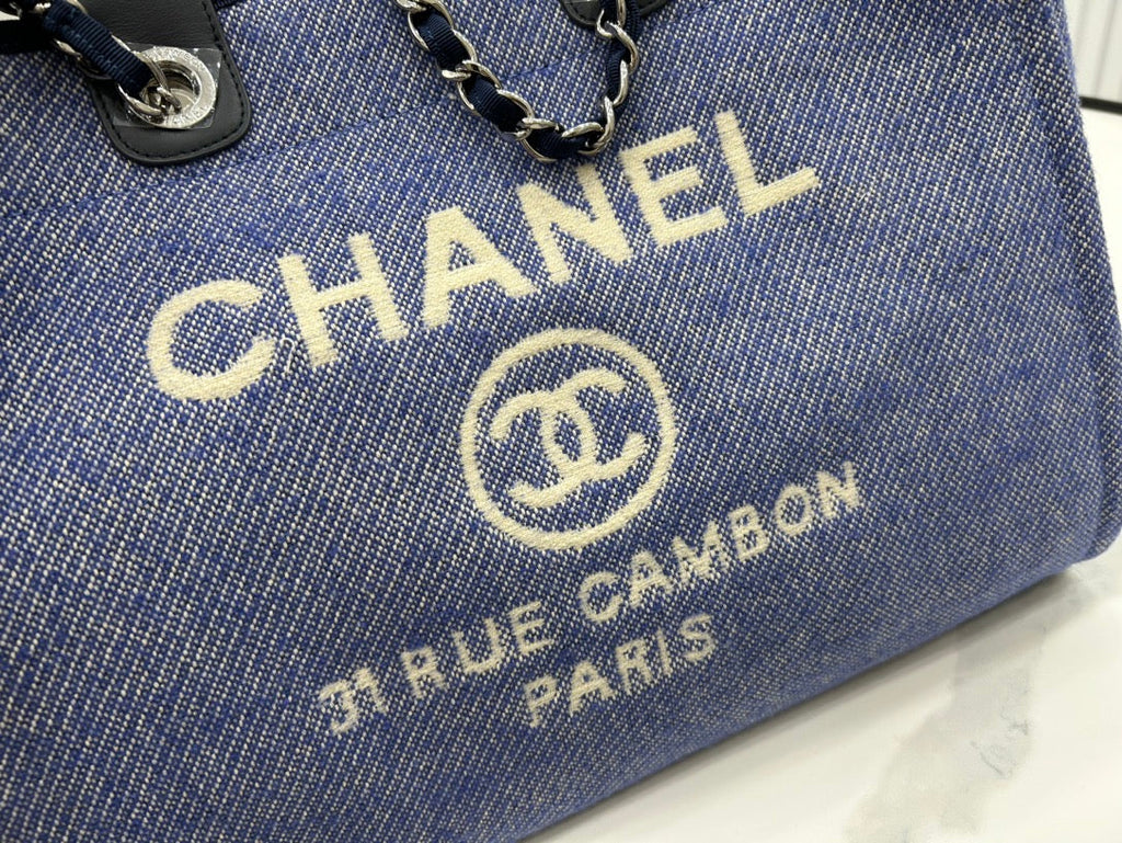 SAC CC DEAUVILLE EN TWEED CUIR NOIR QUINCAILLERIE ARGENTÉE 12
