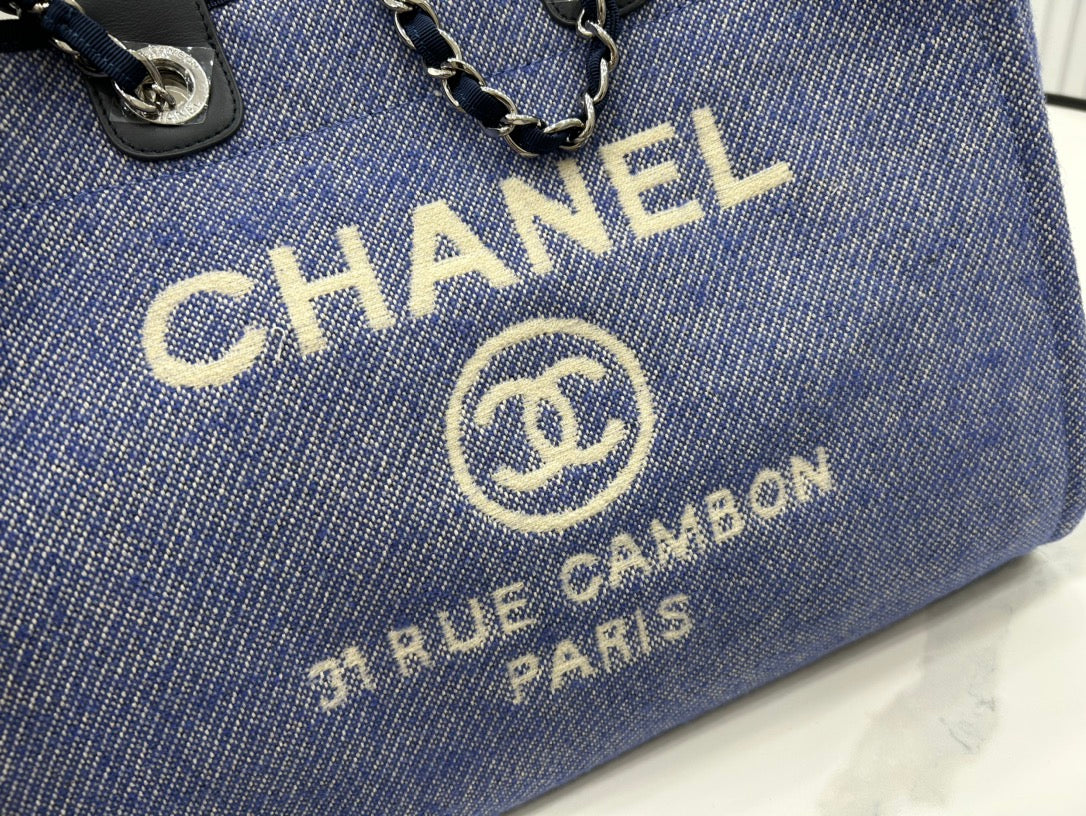 CC DEAUVILLE TWEED BAG BLACK LEATHER SILVER HARDWARE 12