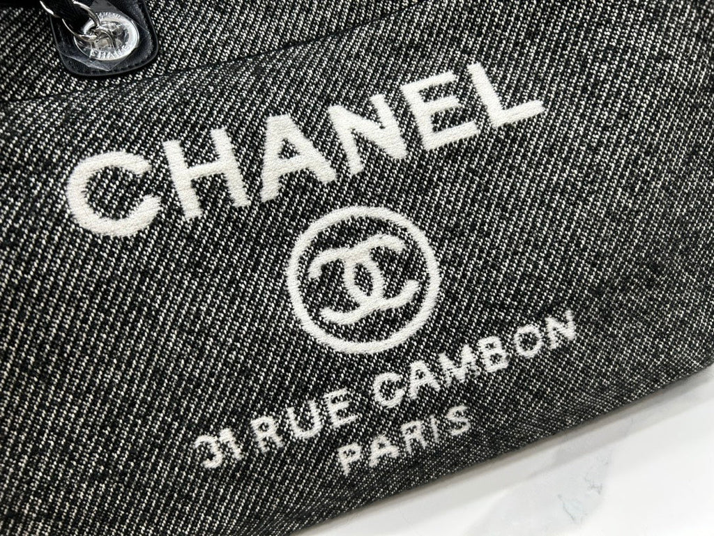 SAC CC DEAUVILLE EN TWEED CUIR NOIR QUINCAILLERIE ARGENTÉE 14
