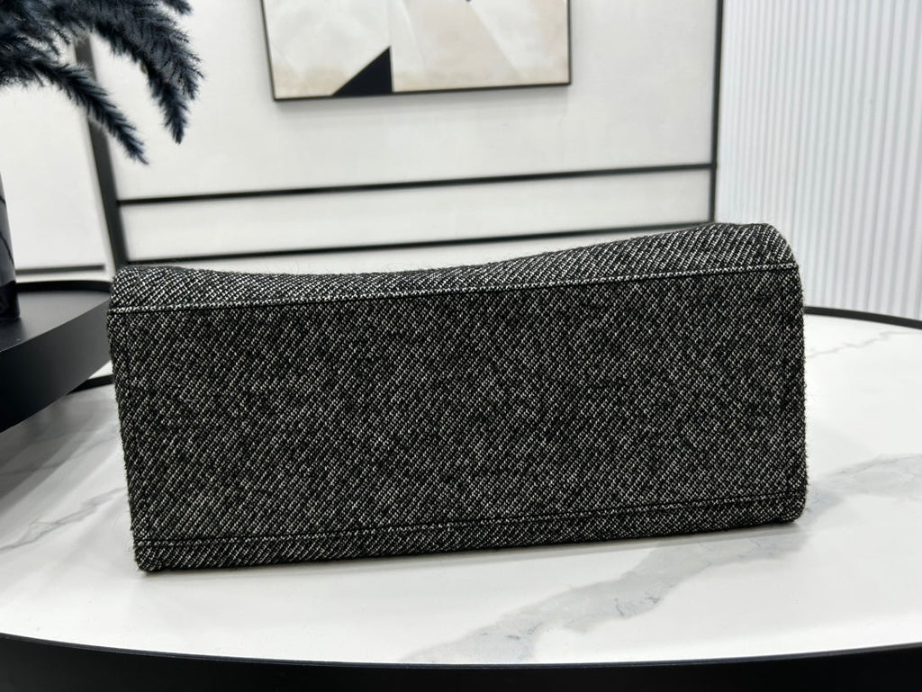 SAC CC DEAUVILLE EN TWEED CUIR NOIR QUINCAILLERIE ARGENTÉE 14