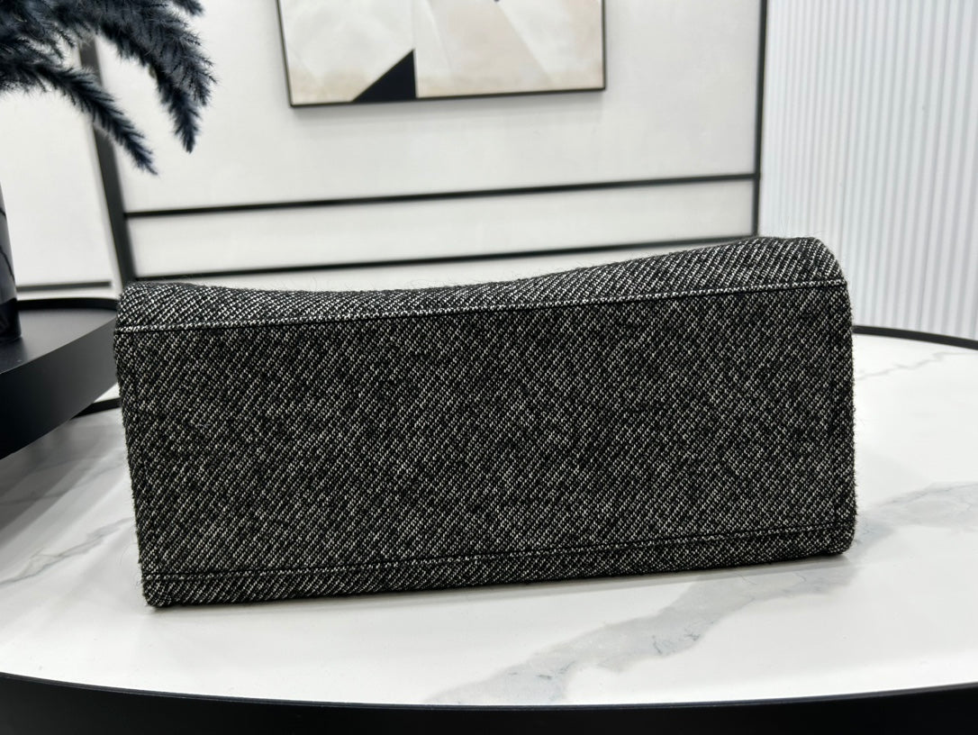 SAC CC DEAUVILLE EN TWEED CUIR NOIR QUINCAILLERIE ARGENTÉE 14