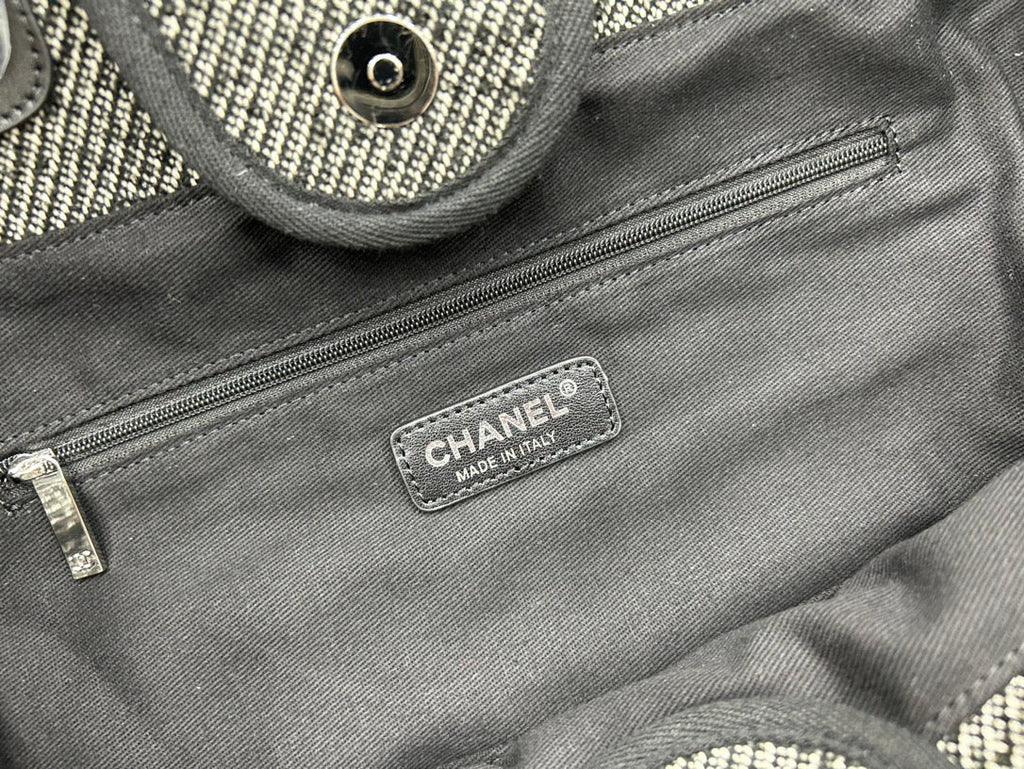 SAC CC DEAUVILLE EN TWEED CUIR NOIR QUINCAILLERIE ARGENTÉE 14