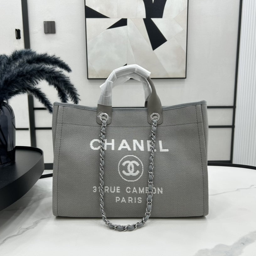 CC DEAUVILLE TWEED BAG DARK BROWN LEATHER SILVER HARDWARE 20