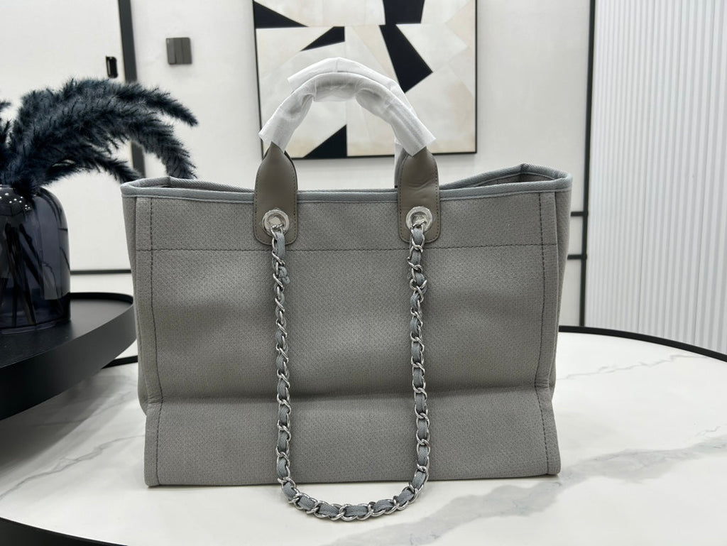 SAC CC DEAUVILLE EN TWEED CUIR MARRON FONCÉ QUINCAILLERIE ARGENTÉE 20