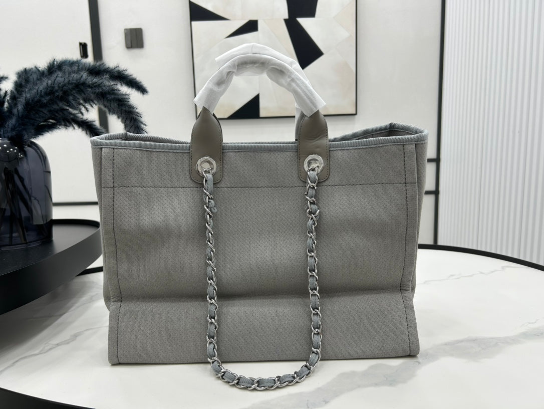 CC DEAUVILLE TWEED BAG DARK BROWN LEATHER SILVER HARDWARE 20