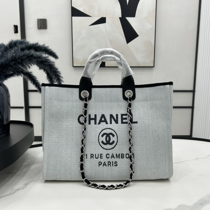CC DEAUVILLE TWEED BAG BLACK LEATHER GOLD HARDWARE 17