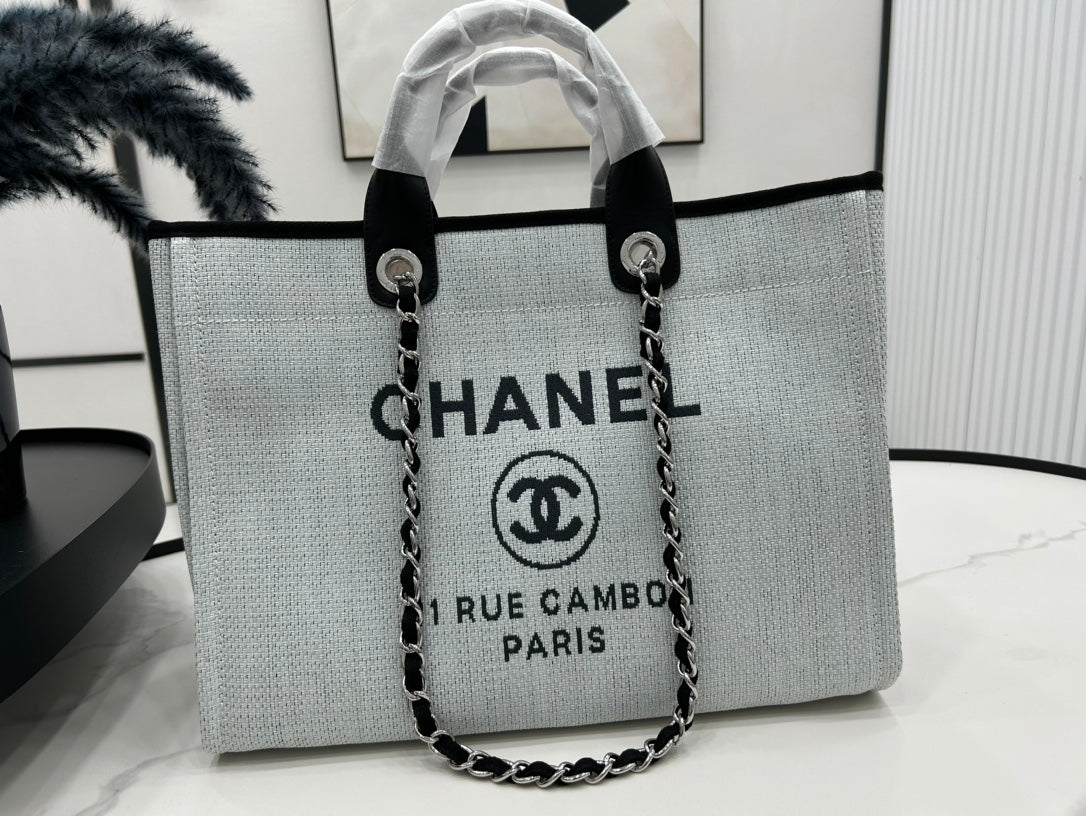 CC DEAUVILLE TWEED BAG BLACK LEATHER GOLD HARDWARE 17