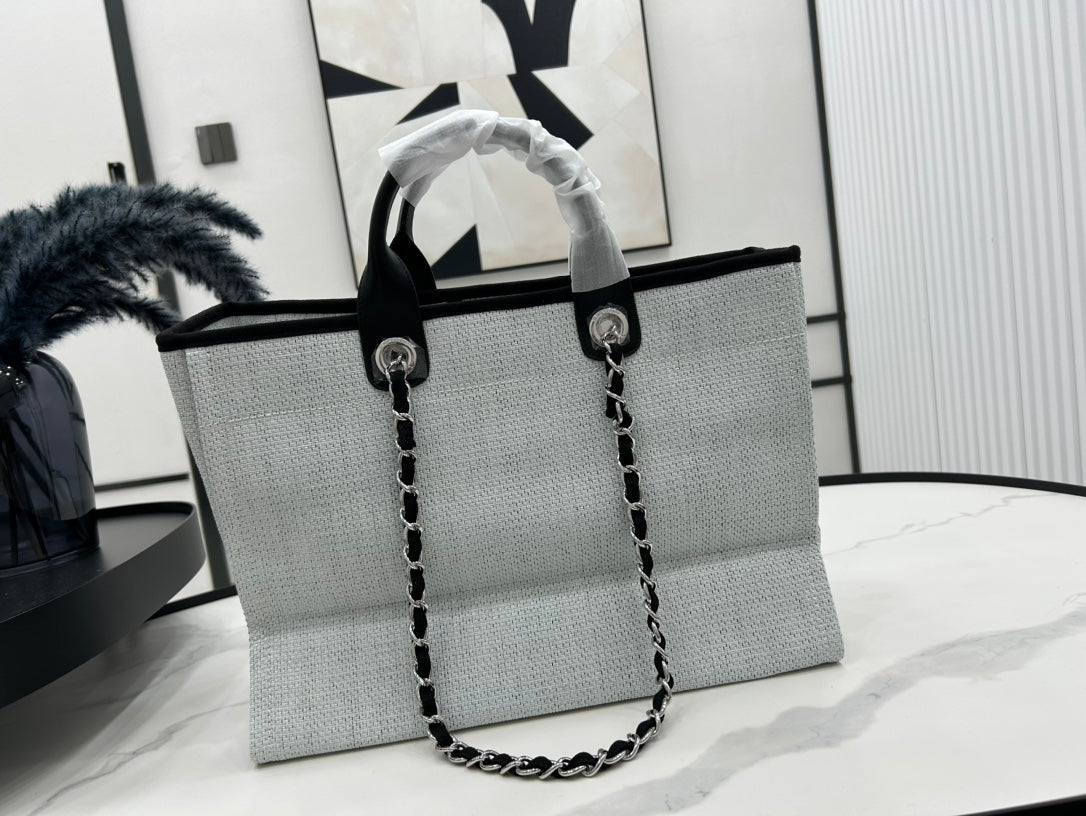CC DEAUVILLE TWEED BAG BLACK LEATHER GOLD HARDWARE 17