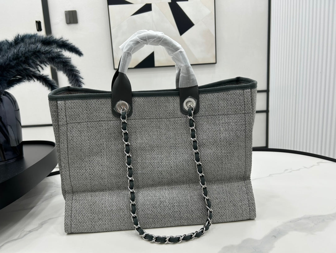 CC DEAUVILLE TWEED BAG DARK GREEN LEATHER GOLD HARDWARE 18