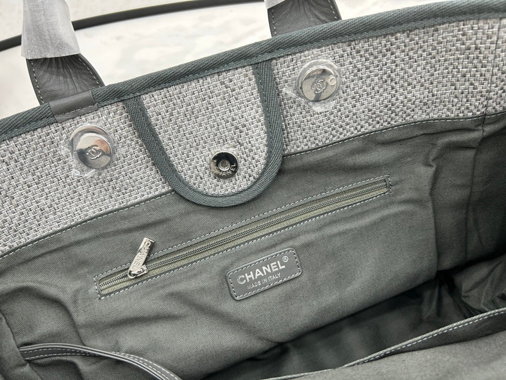 SAC CC DEAUVILLE EN TWEED CUIR VERT FONCÉ QUINCAILLERIE DORÉ 18