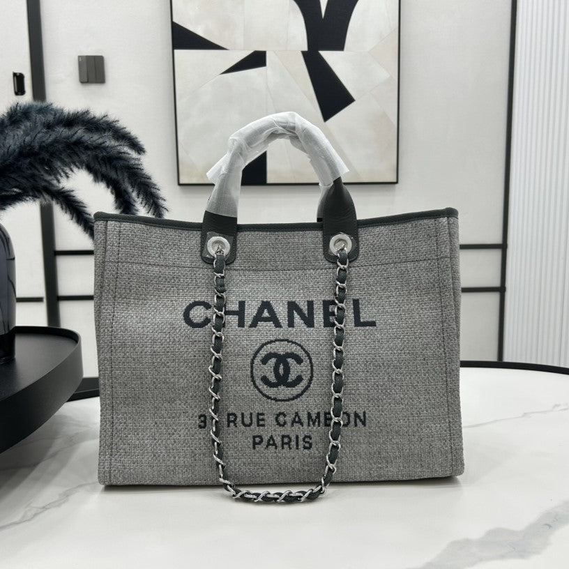 CC DEAUVILLE TWEED BAG DARK GREEN LEATHER GOLD HARDWARE 18