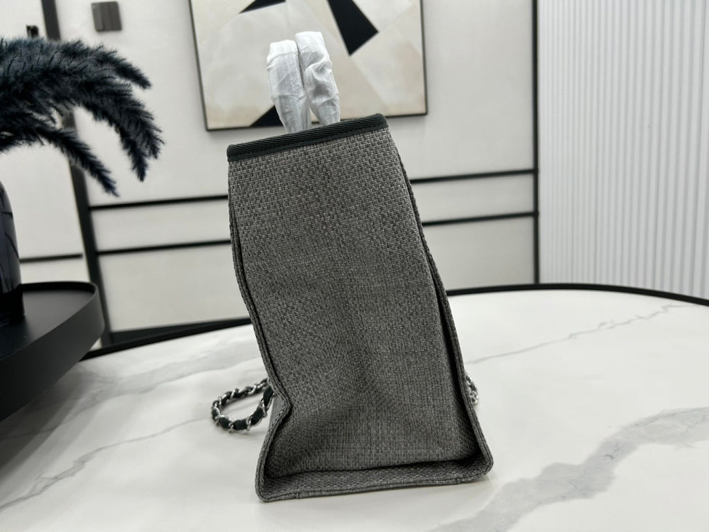 SAC CC DEAUVILLE EN TWEED CUIR VERT FONCÉ QUINCAILLERIE DORÉ 18