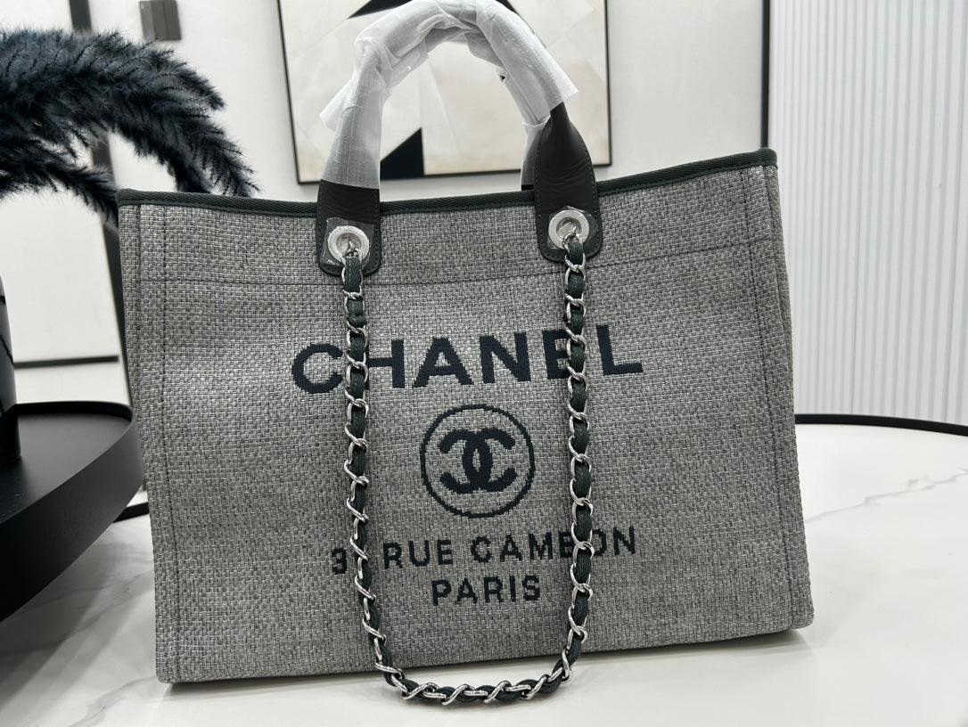 CC DEAUVILLE TWEED BAG DARK GREEN LEATHER GOLD HARDWARE 18