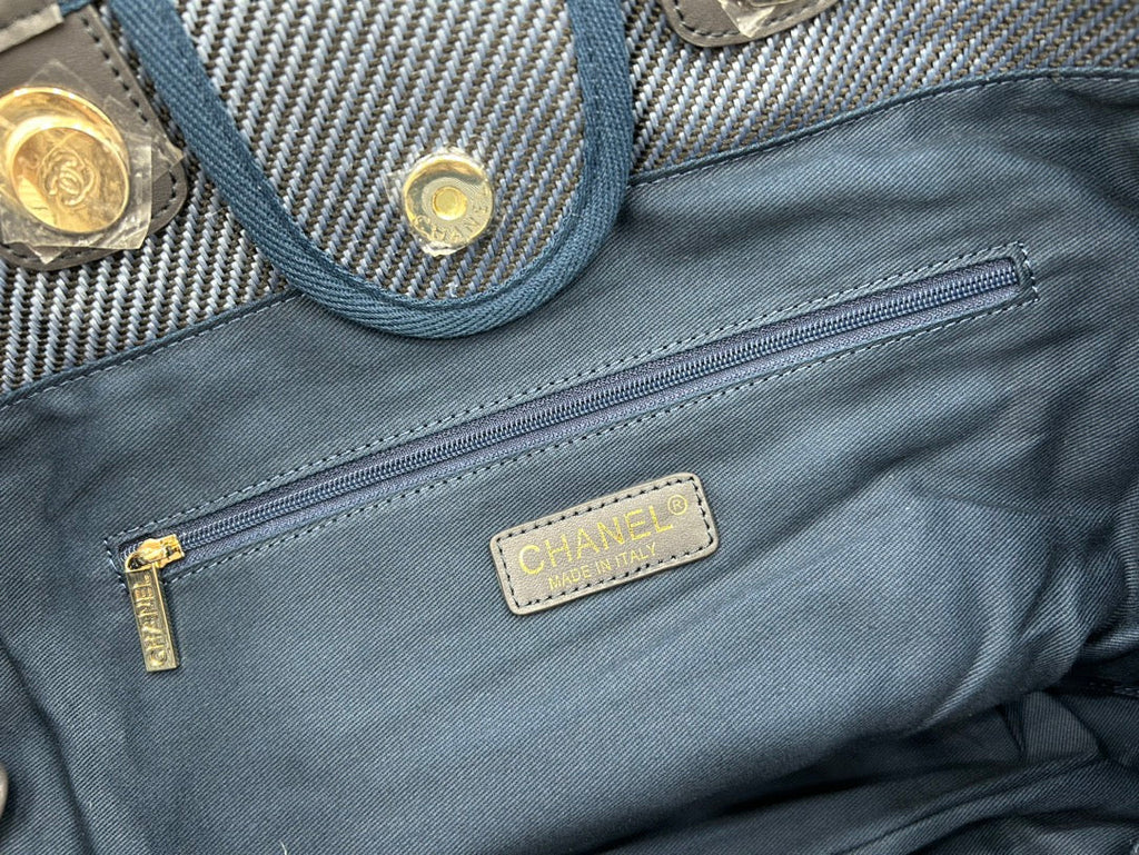 SAC CC DEAUVILLE EN TWEED CUIR NOIR QUINCAILLERIE DORÉ 23