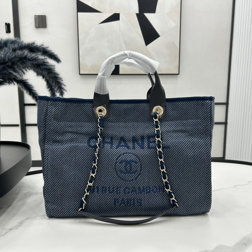 CC DEAUVILLE TWEED BAG BLACK LEATHER GOLD HARDWARE 23