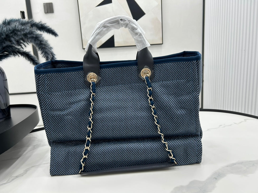 CC DEAUVILLE TWEED BAG BLACK LEATHER GOLD HARDWARE 23